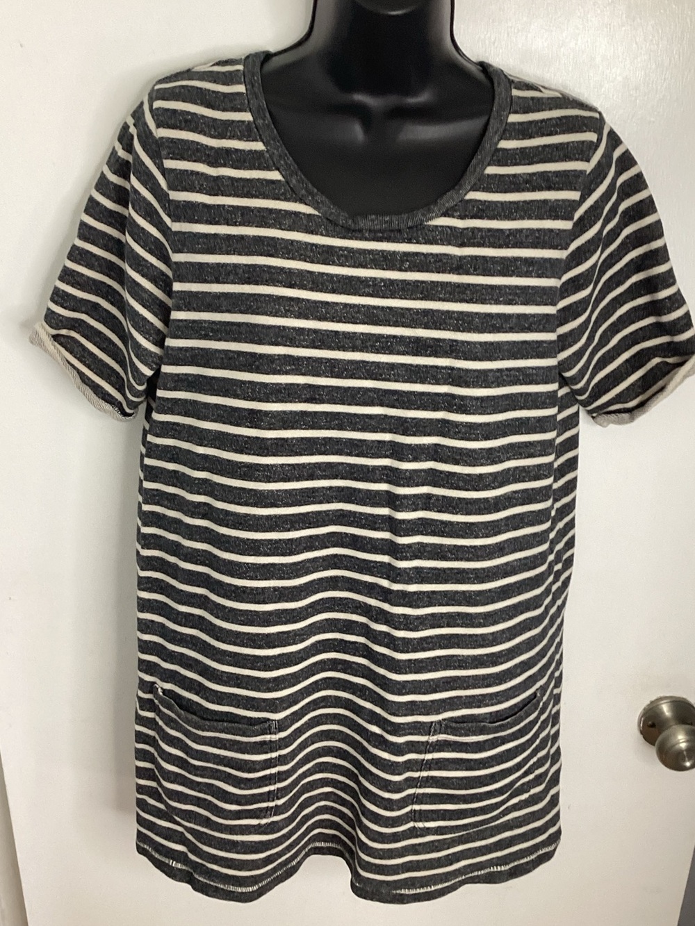 Striped Short Sleeve 100% Cotton Normandy Stripe French Terry Mini Dress 10